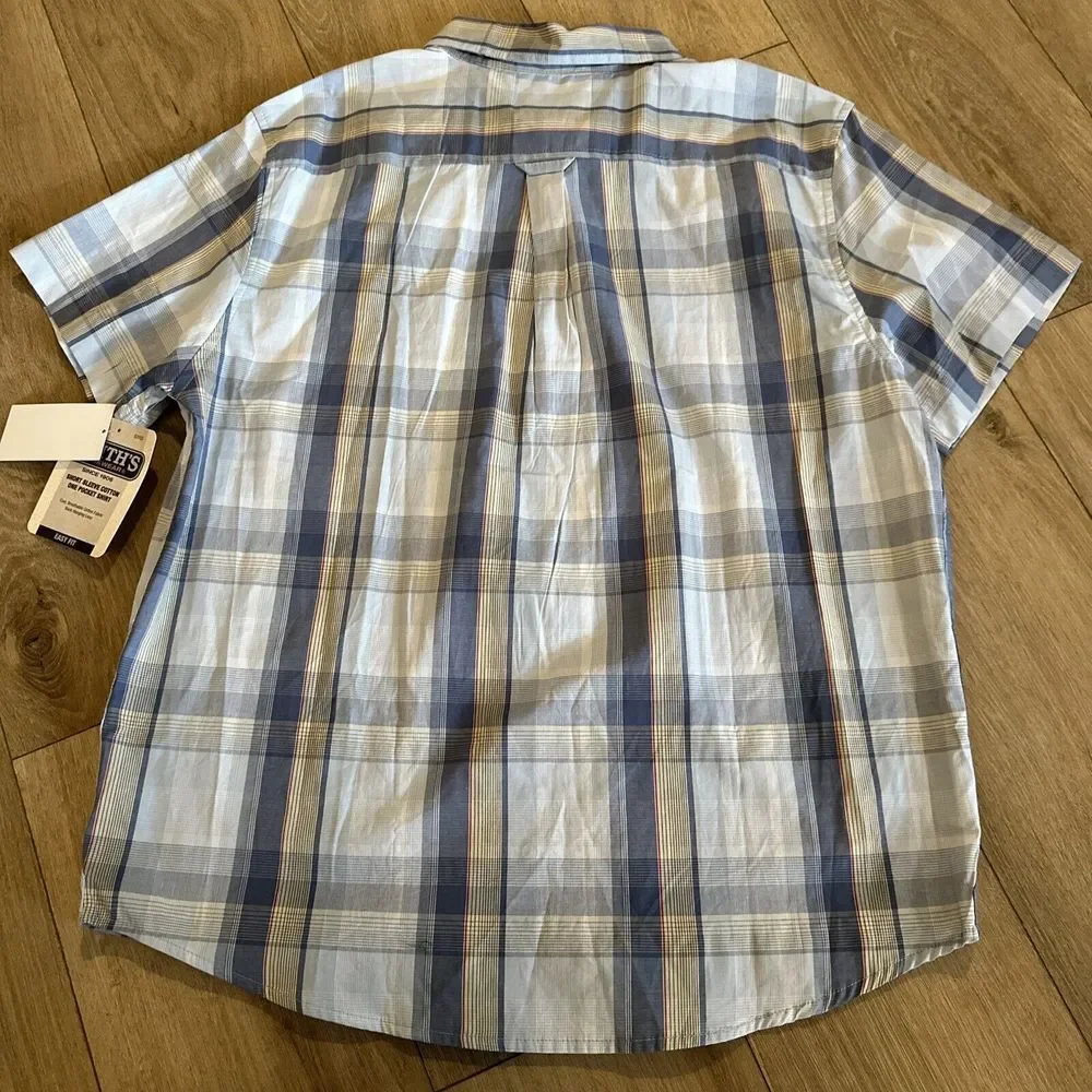 Smith's Workwear‎ Men's Blue Plaid Short Sleeve Button Down Shirt Medium NEW